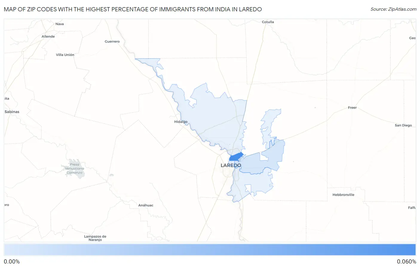 Zip Codes with the Highest Percentage of Immigrants from India in Laredo Map
