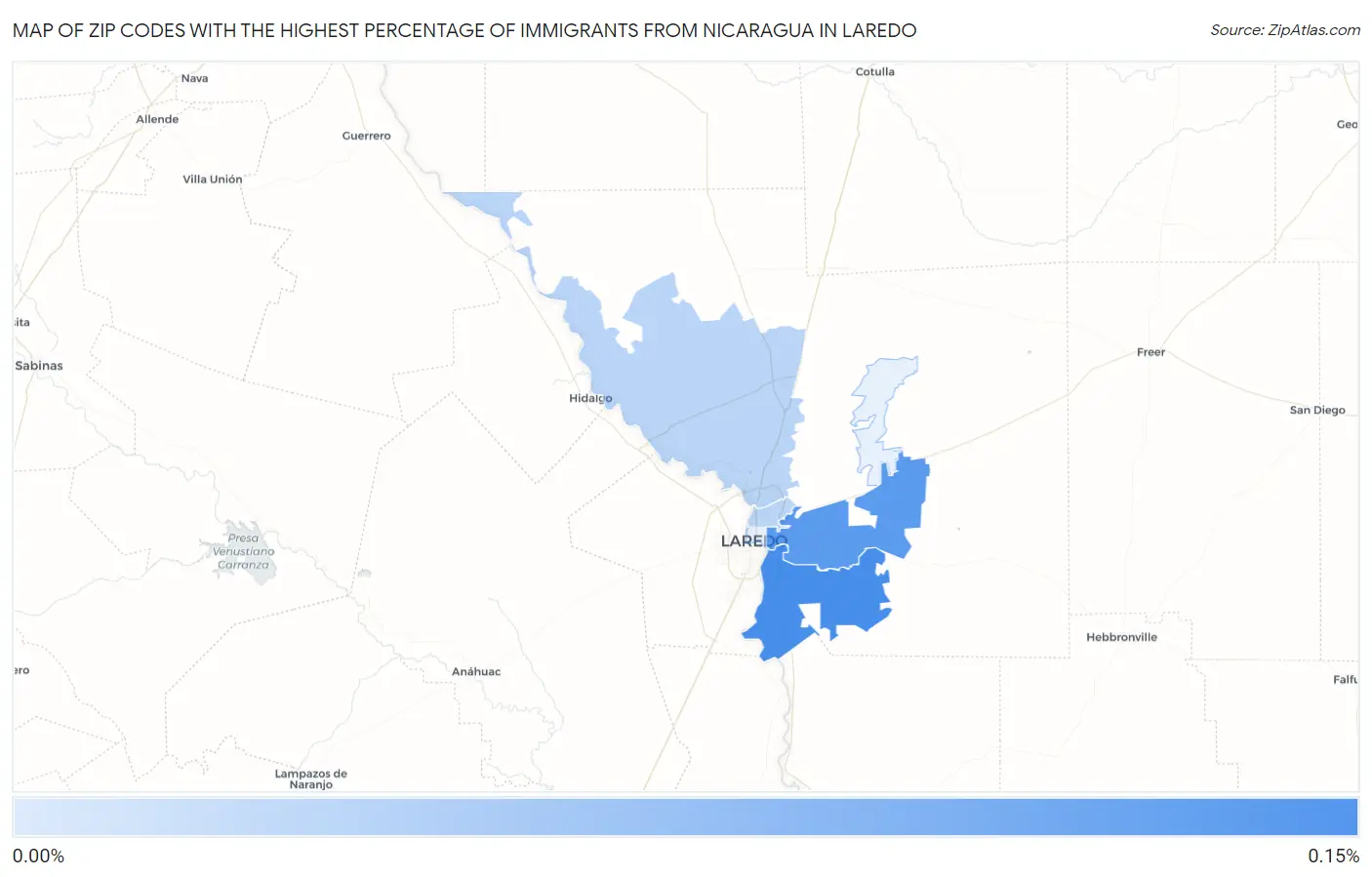 Zip Codes with the Highest Percentage of Immigrants from Nicaragua in Laredo Map