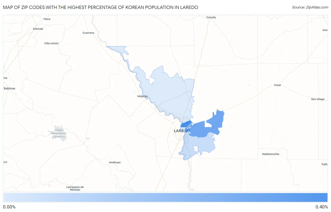 Zip Codes with the Highest Percentage of Korean Population in Laredo Map