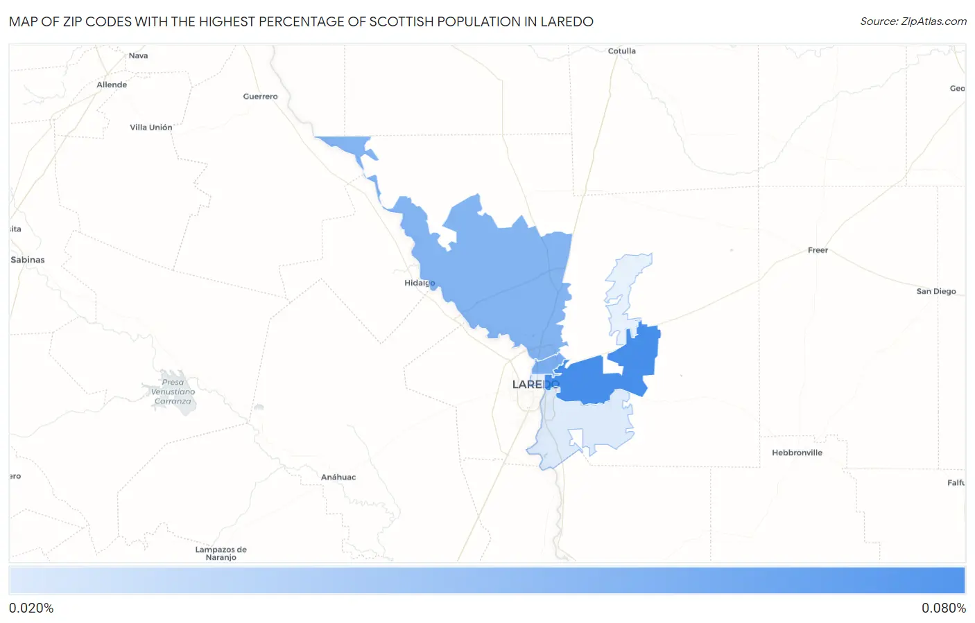 Zip Codes with the Highest Percentage of Scottish Population in Laredo Map