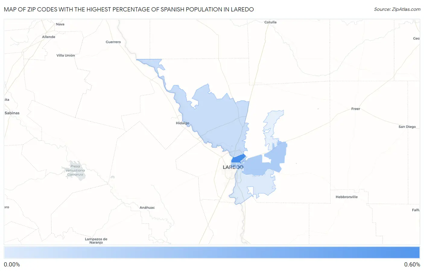 Zip Codes with the Highest Percentage of Spanish Population in Laredo Map