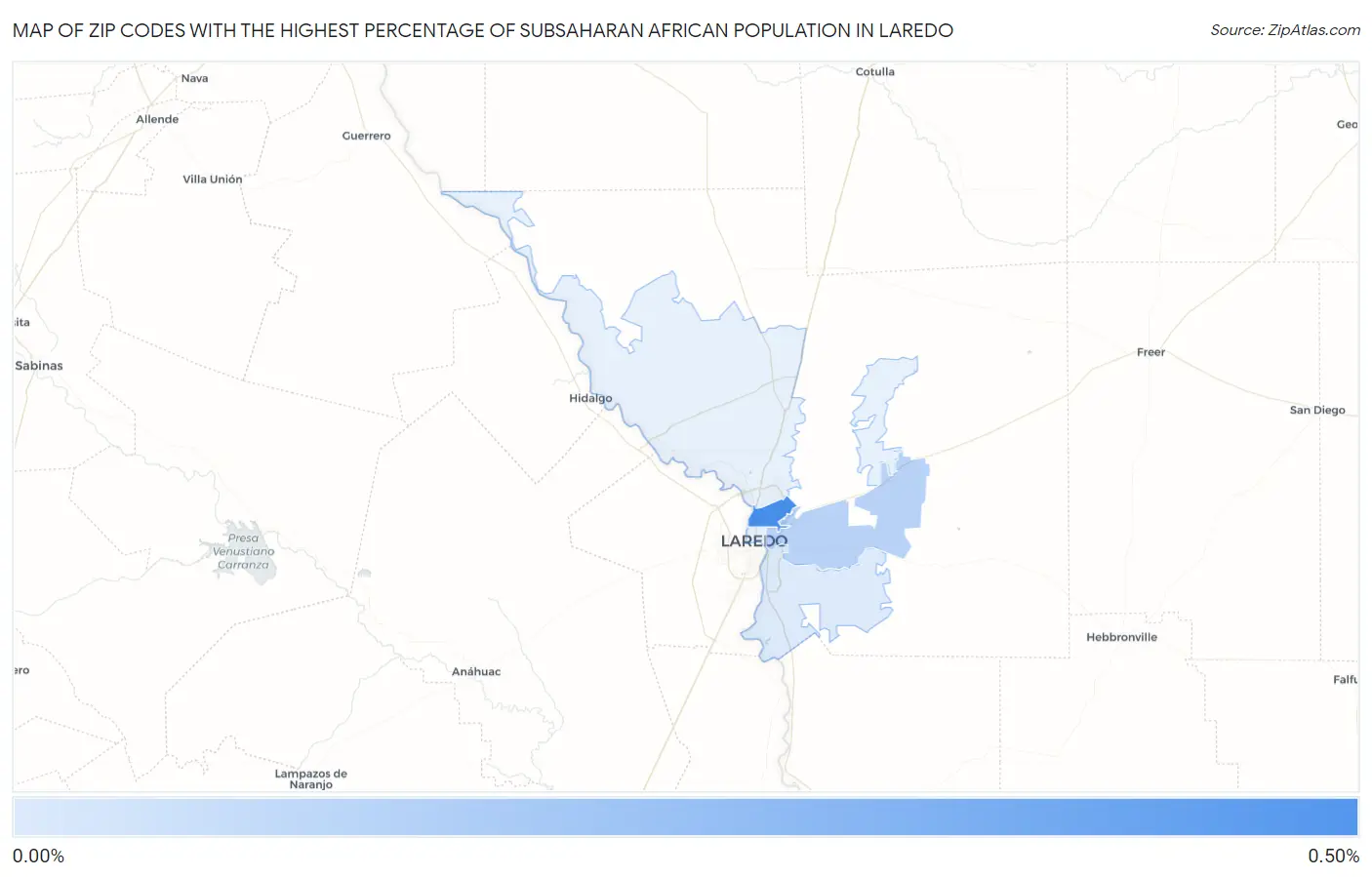 Zip Codes with the Highest Percentage of Subsaharan African Population in Laredo Map