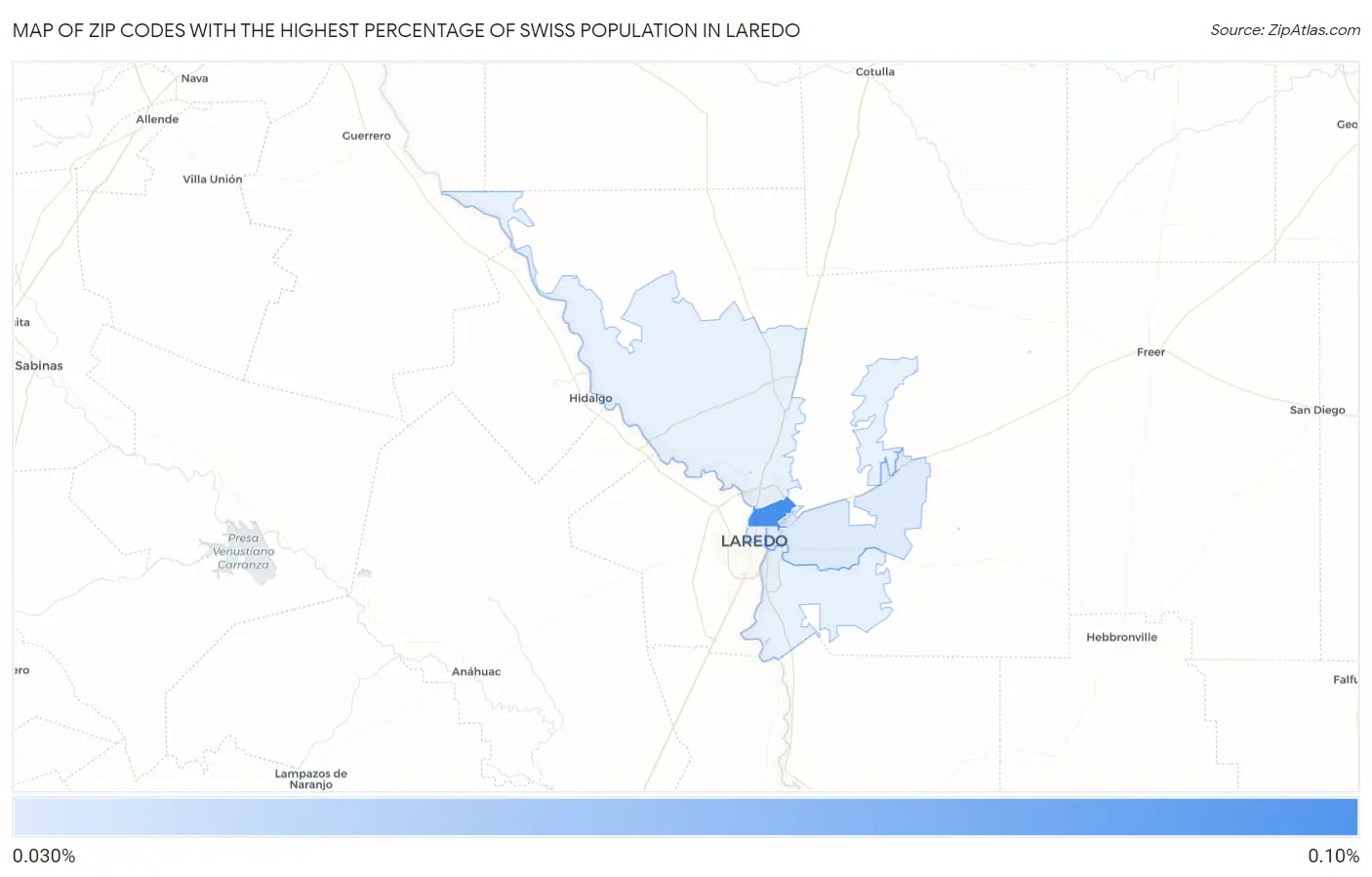 Zip Codes with the Highest Percentage of Swiss Population in Laredo Map
