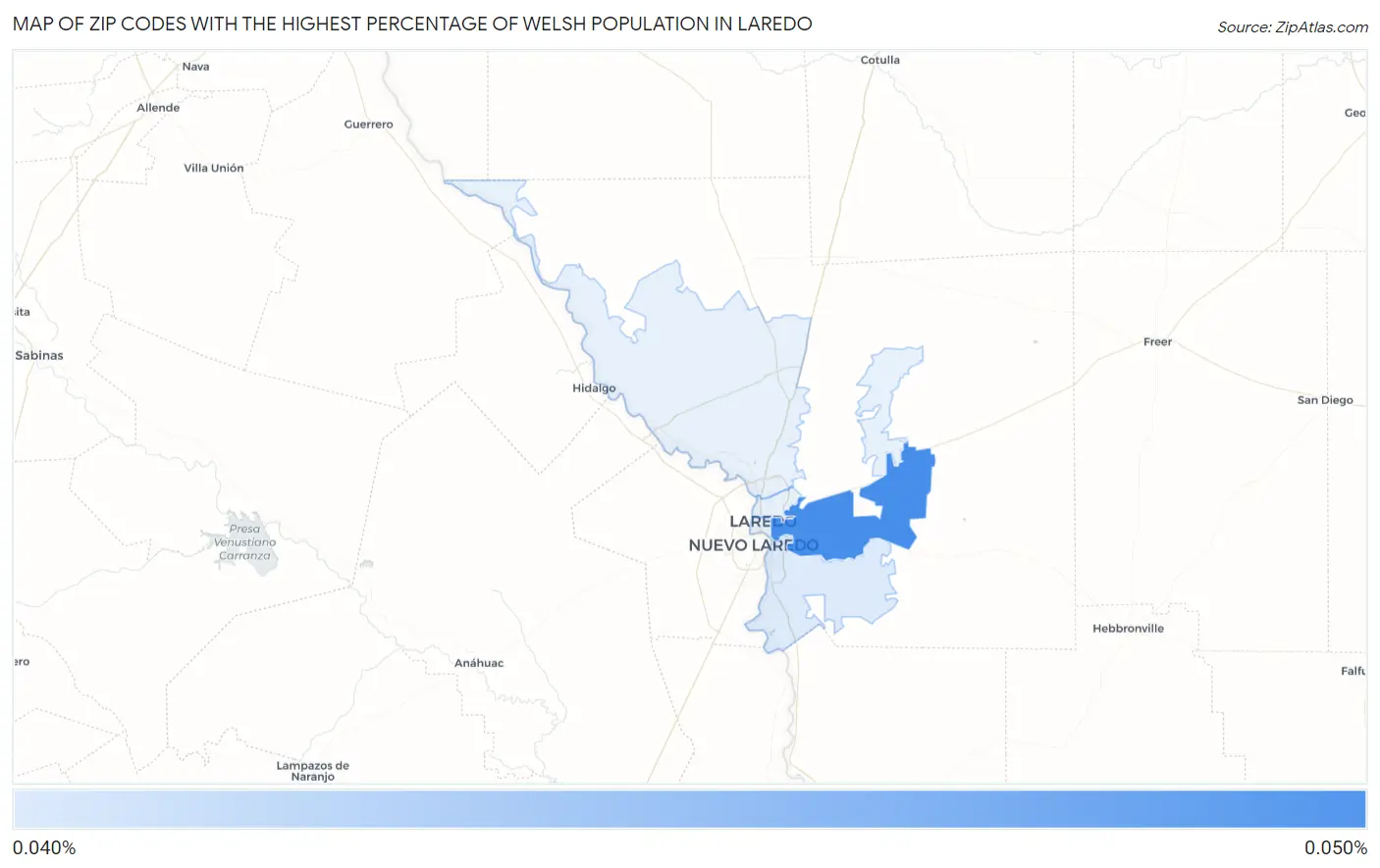 Zip Codes with the Highest Percentage of Welsh Population in Laredo Map