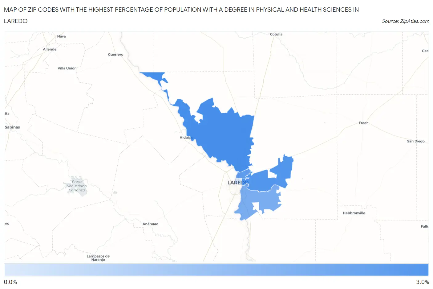 Zip Codes with the Highest Percentage of Population with a Degree in Physical and Health Sciences in Laredo Map