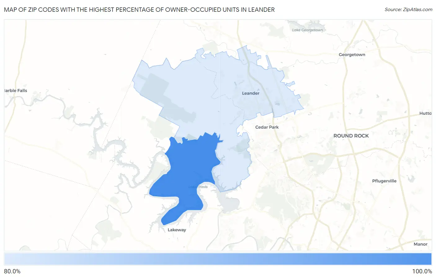 Zip Codes with the Highest Percentage of Owner-Occupied Units in Leander Map