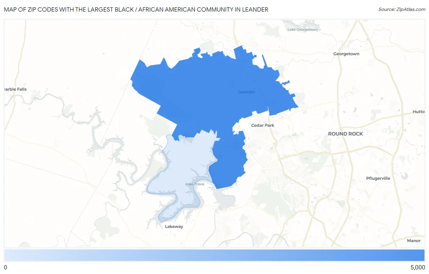 Zip Codes with the Largest Black / African American Community in Leander Map