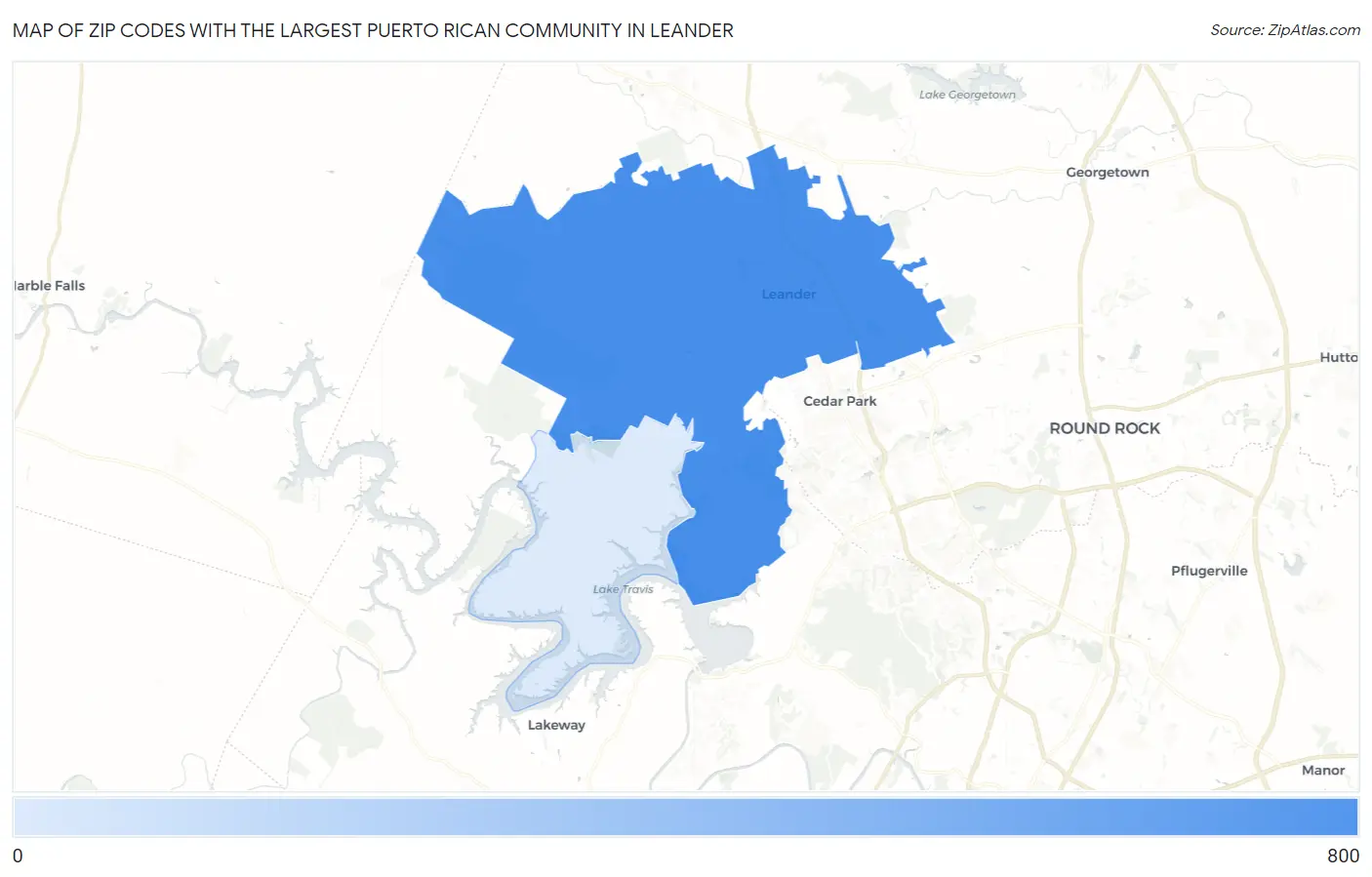 Zip Codes with the Largest Puerto Rican Community in Leander Map