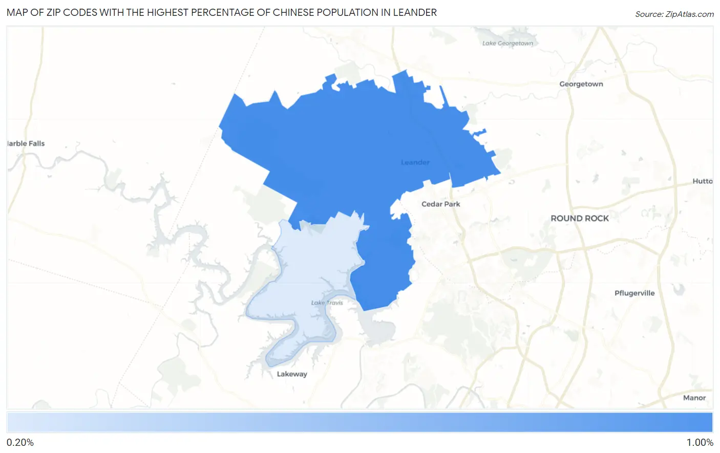 Zip Codes with the Highest Percentage of Chinese Population in Leander Map