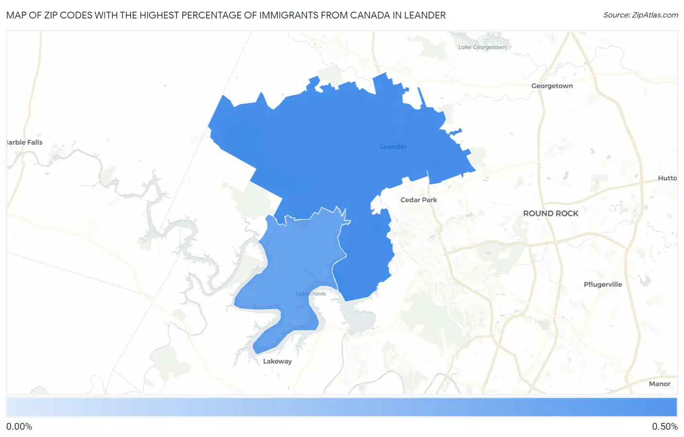 Zip Codes with the Highest Percentage of Immigrants from Canada in Leander Map