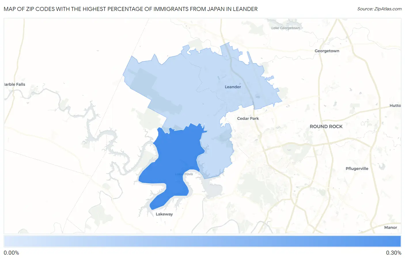 Zip Codes with the Highest Percentage of Immigrants from Japan in Leander Map