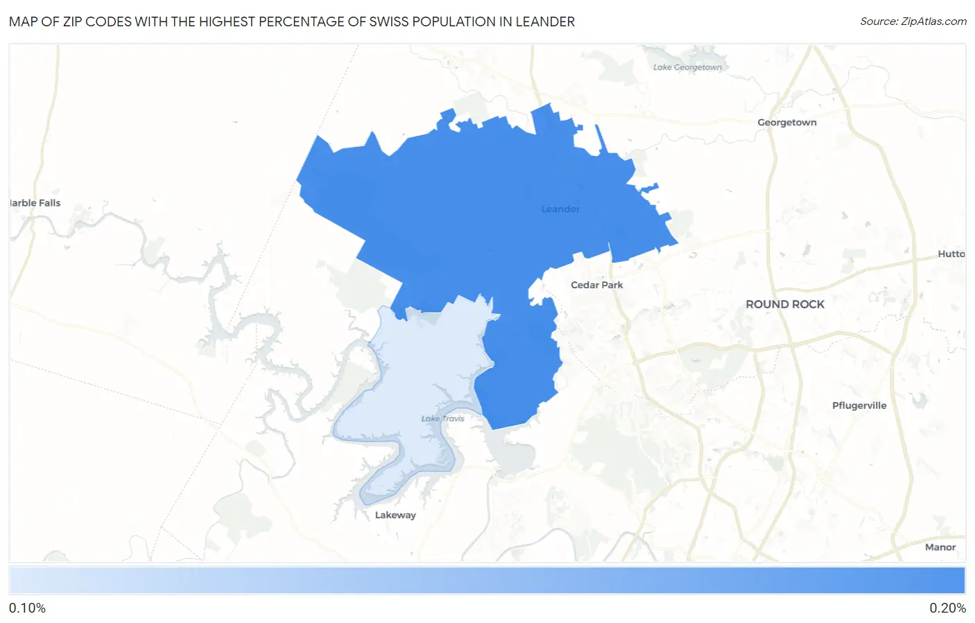 Zip Codes with the Highest Percentage of Swiss Population in Leander Map