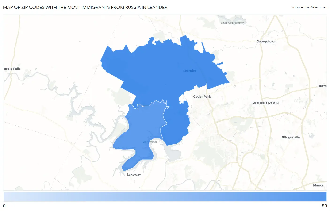 Zip Codes with the Most Immigrants from Russia in Leander Map