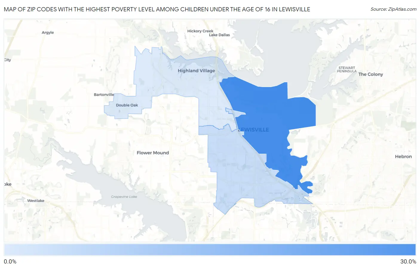 Zip Codes with the Highest Poverty Level Among Children Under the Age of 16 in Lewisville Map
