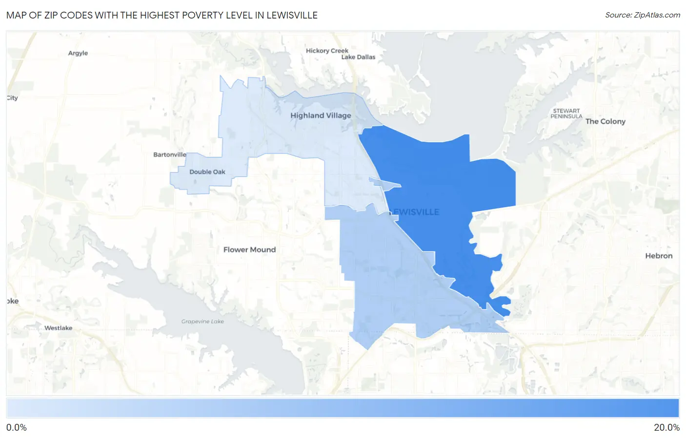 Zip Codes with the Highest Poverty Level in Lewisville Map