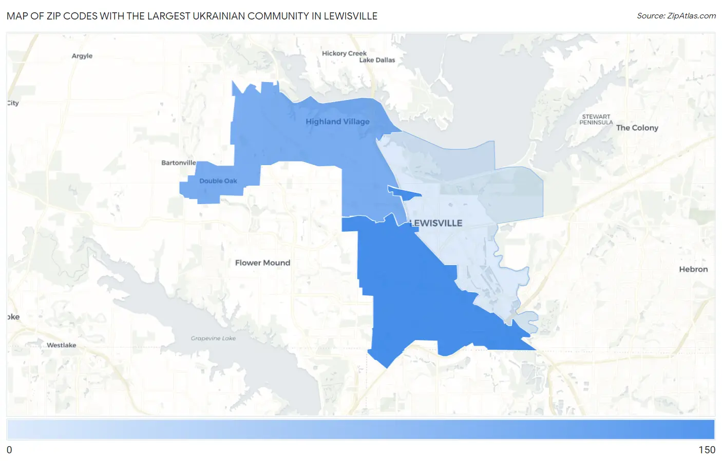 Zip Codes with the Largest Ukrainian Community in Lewisville Map