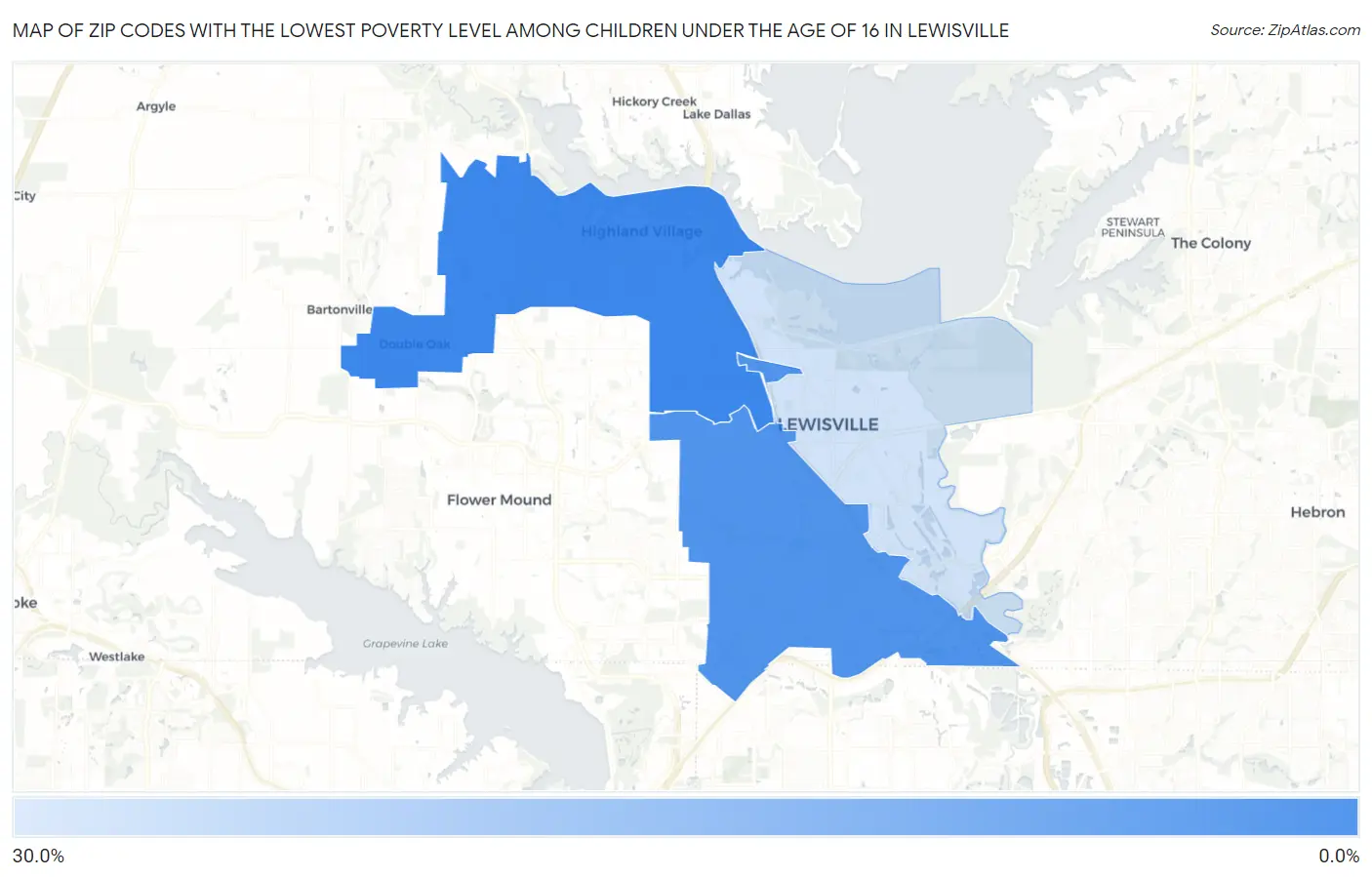 Zip Codes with the Lowest Poverty Level Among Children Under the Age of 16 in Lewisville Map