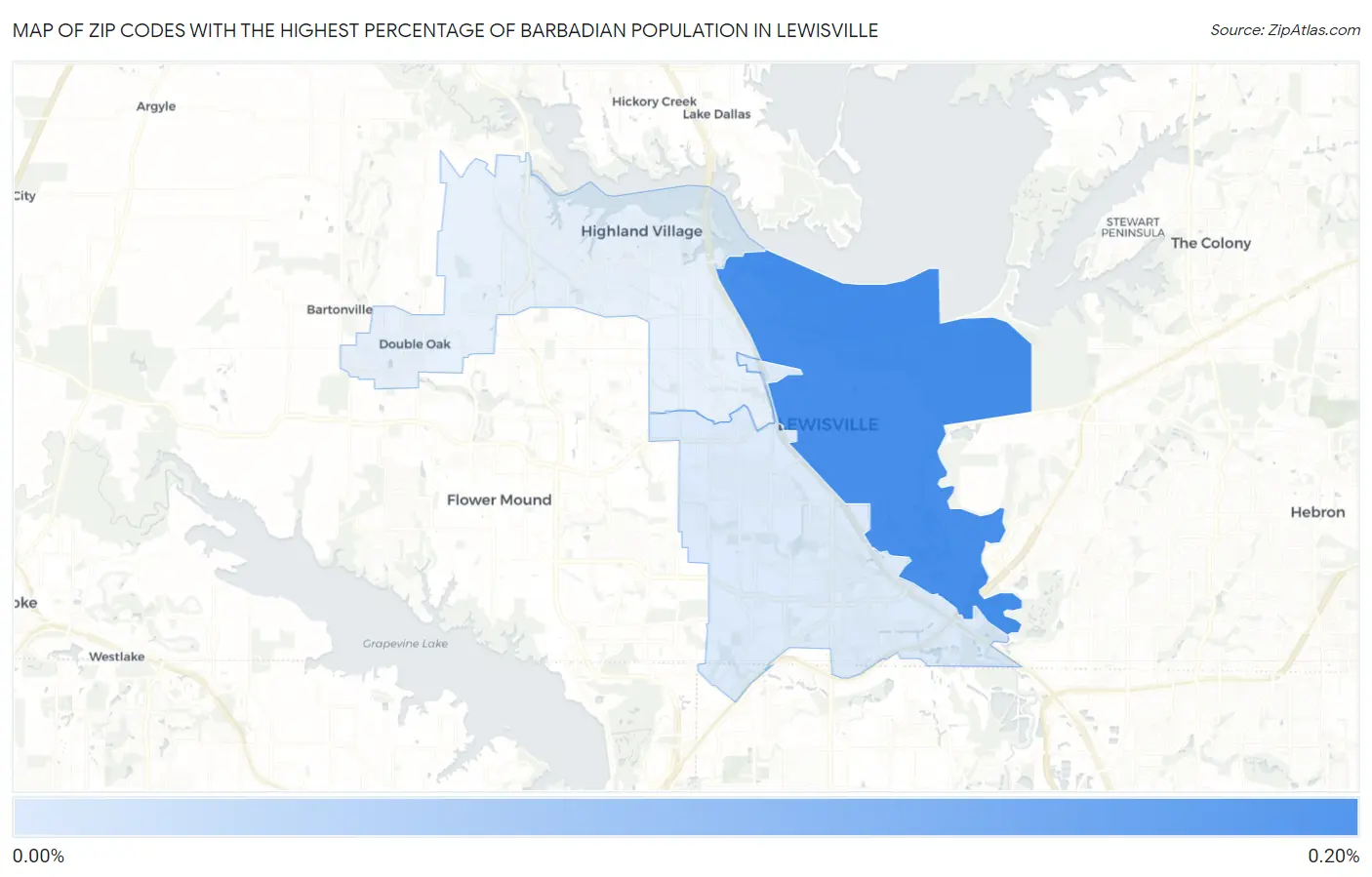 Zip Codes with the Highest Percentage of Barbadian Population in Lewisville Map