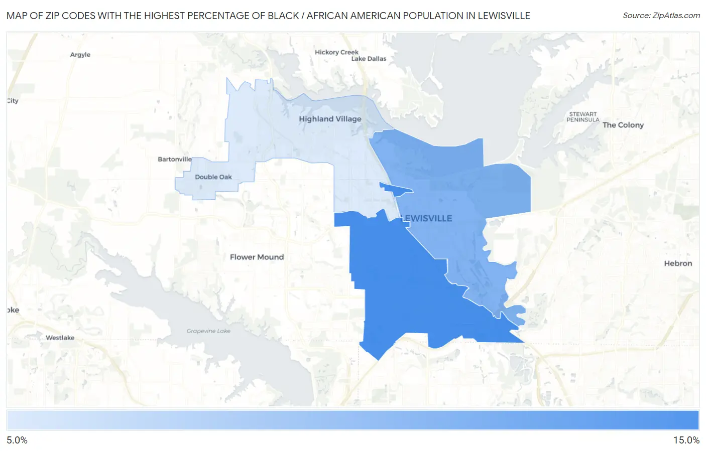 Zip Codes with the Highest Percentage of Black / African American Population in Lewisville Map