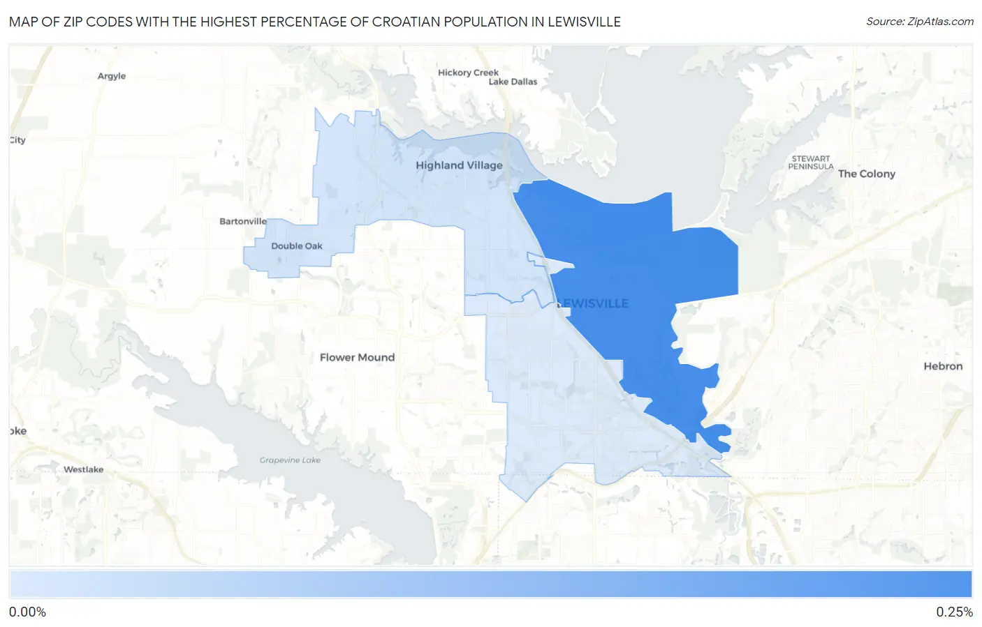 Zip Codes with the Highest Percentage of Croatian Population in Lewisville Map