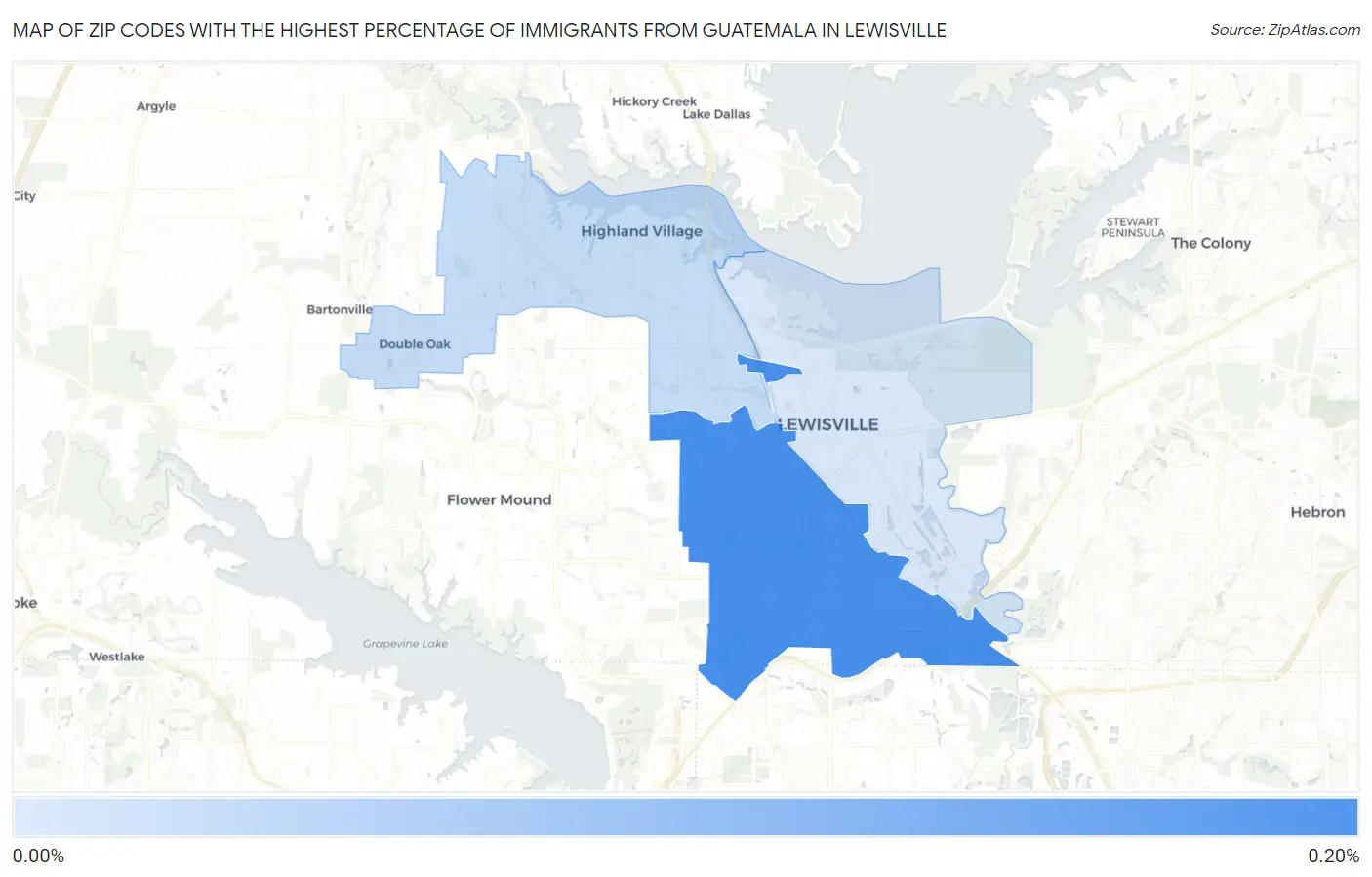 Zip Codes with the Highest Percentage of Immigrants from Guatemala in Lewisville Map