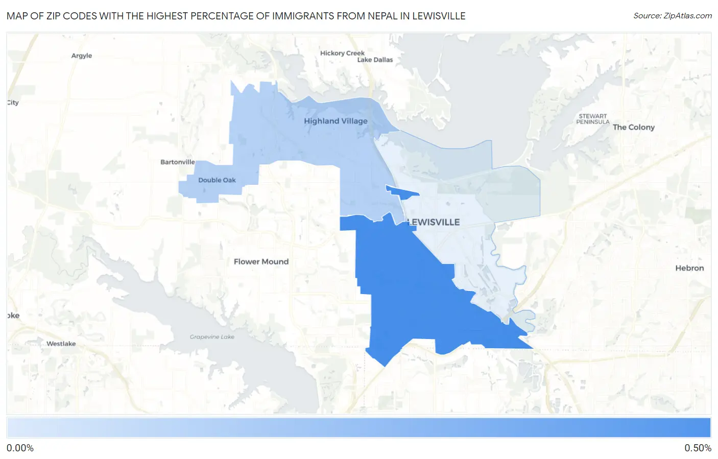 Zip Codes with the Highest Percentage of Immigrants from Nepal in Lewisville Map