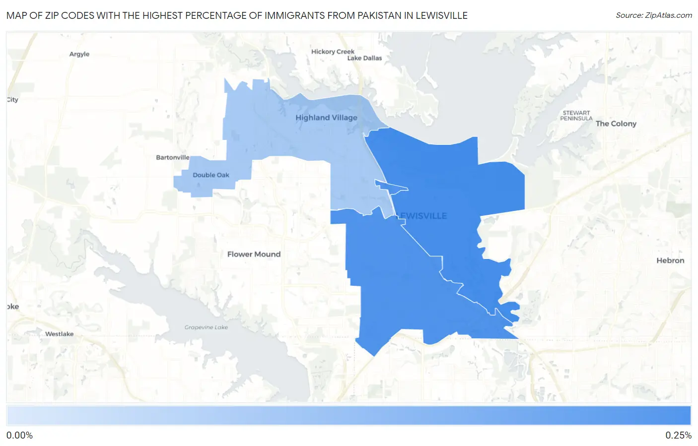 Zip Codes with the Highest Percentage of Immigrants from Pakistan in Lewisville Map