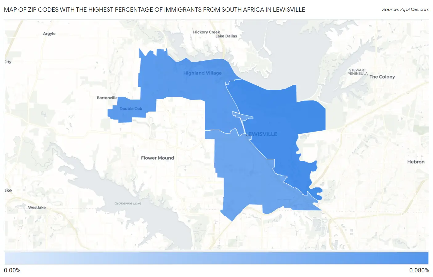 Zip Codes with the Highest Percentage of Immigrants from South Africa in Lewisville Map