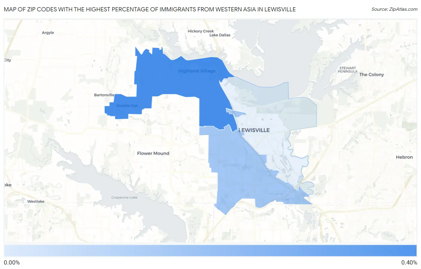 Zip Codes with the Highest Percentage of Immigrants from Western Asia in Lewisville Map