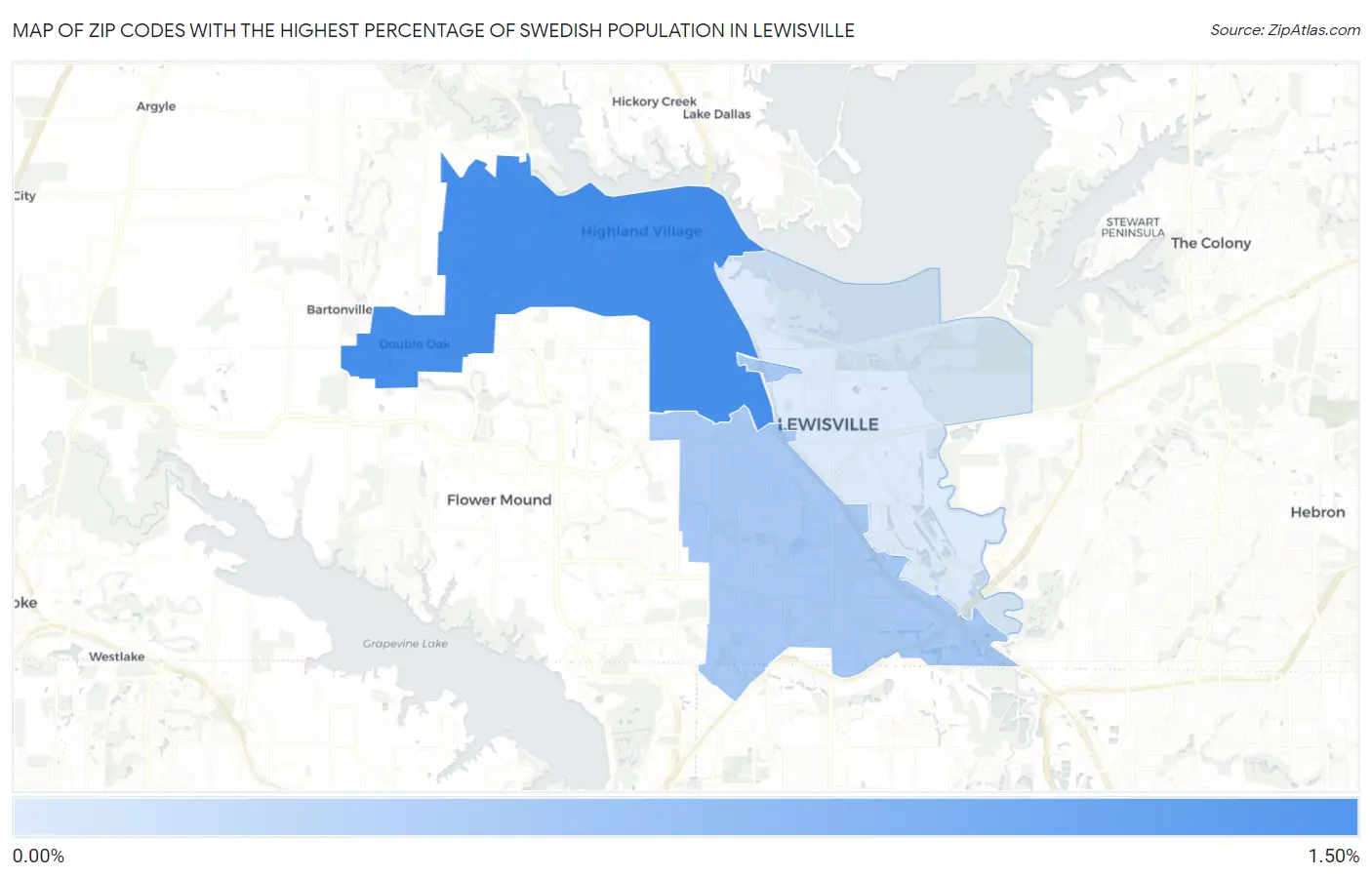 Zip Codes with the Highest Percentage of Swedish Population in Lewisville Map