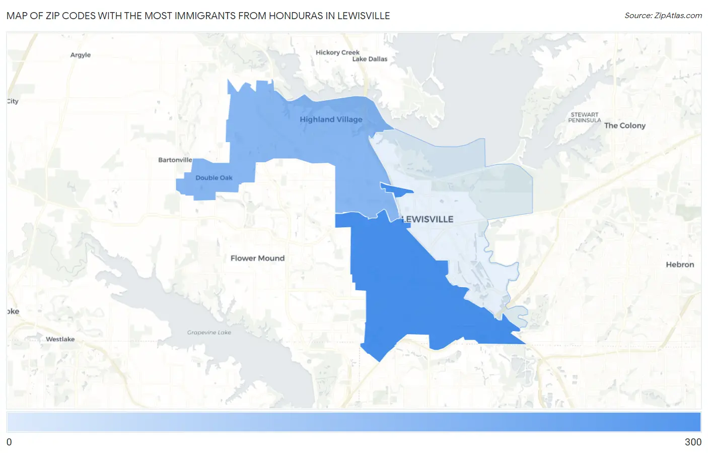 Zip Codes with the Most Immigrants from Honduras in Lewisville Map