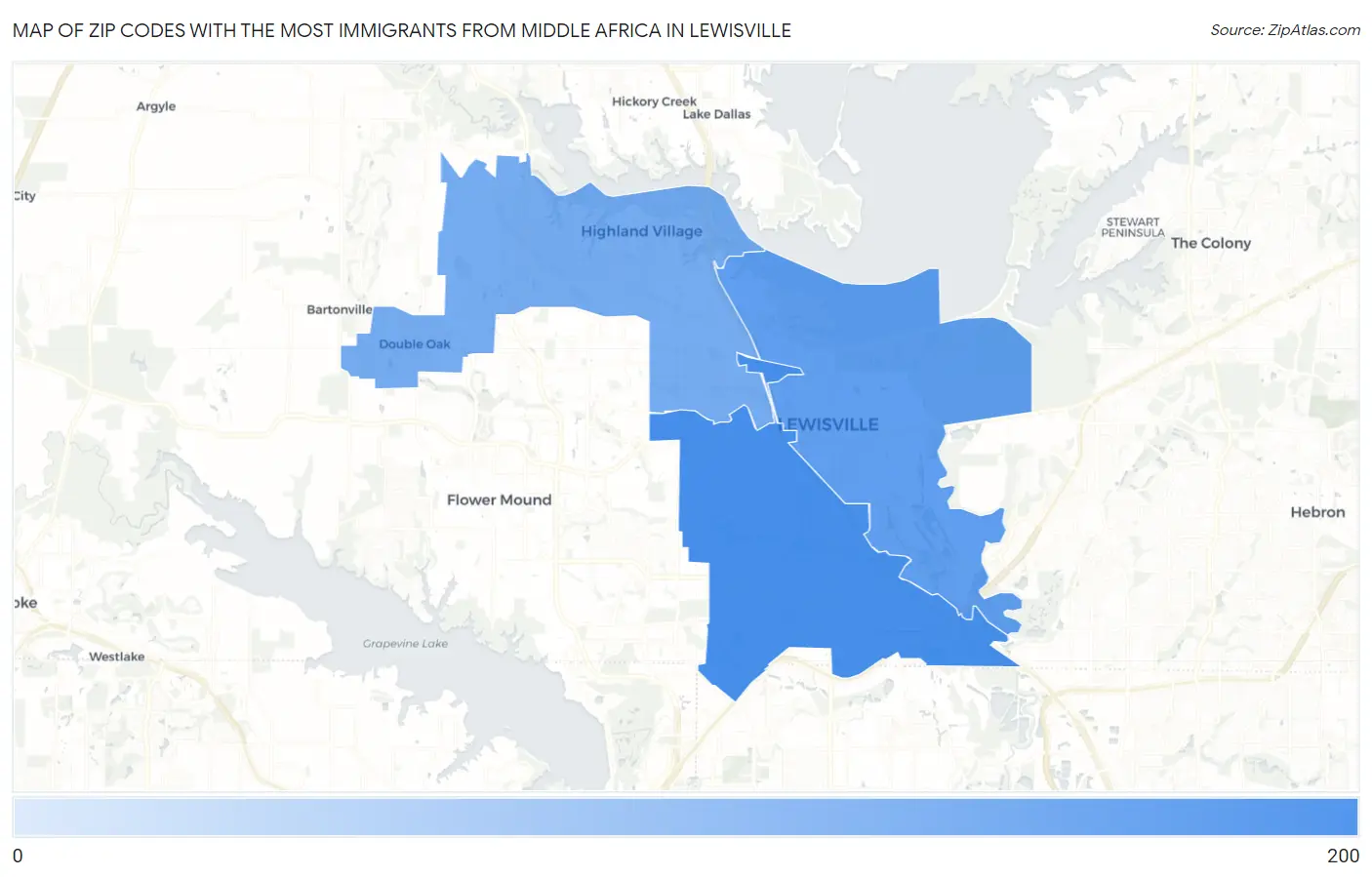 Zip Codes with the Most Immigrants from Middle Africa in Lewisville Map