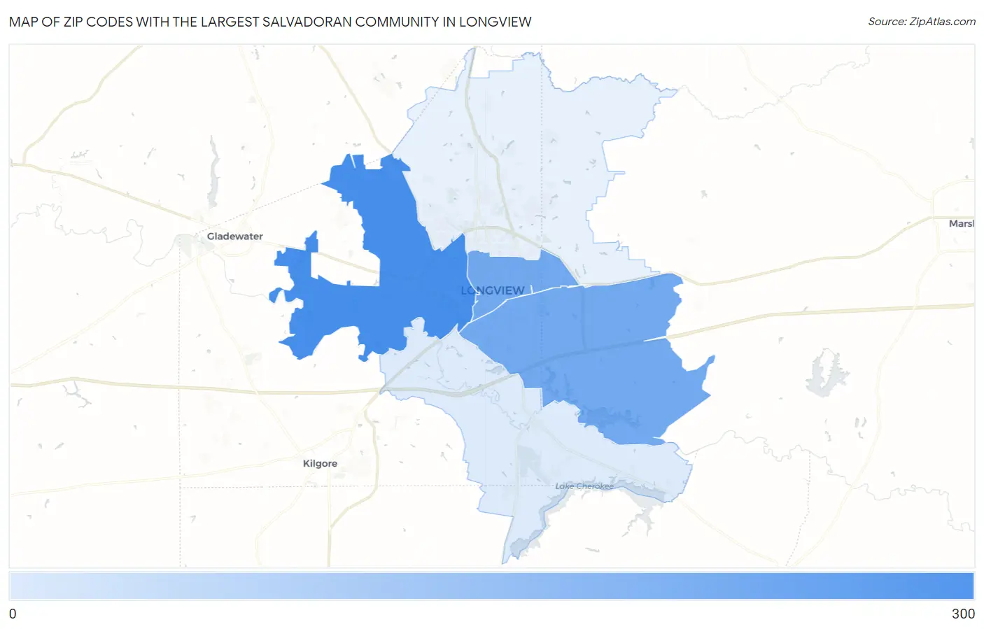 Zip Codes with the Largest Salvadoran Community in Longview Map