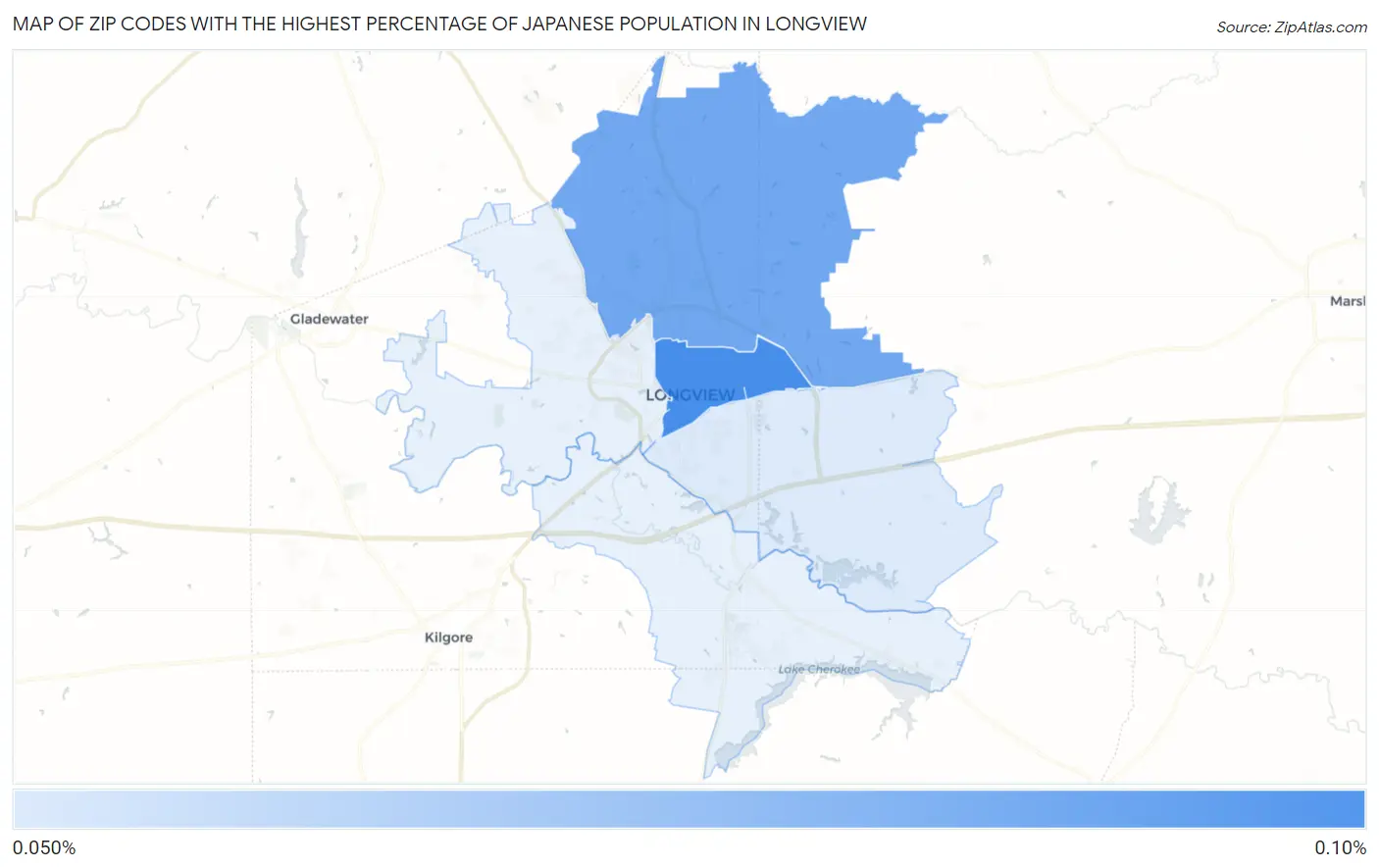 Zip Codes with the Highest Percentage of Japanese Population in Longview Map