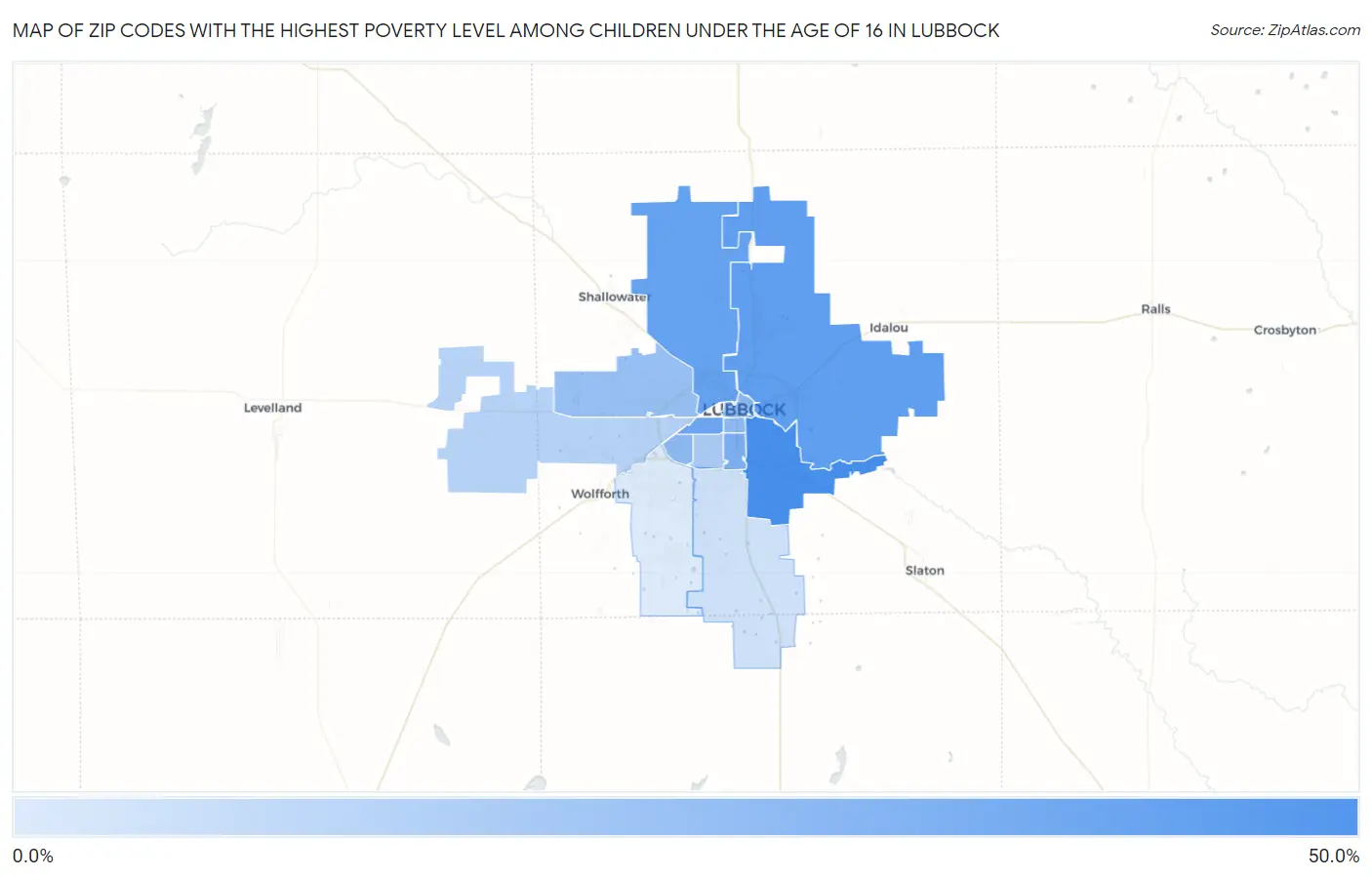 Zip Codes with the Highest Poverty Level Among Children Under the Age of 16 in Lubbock Map