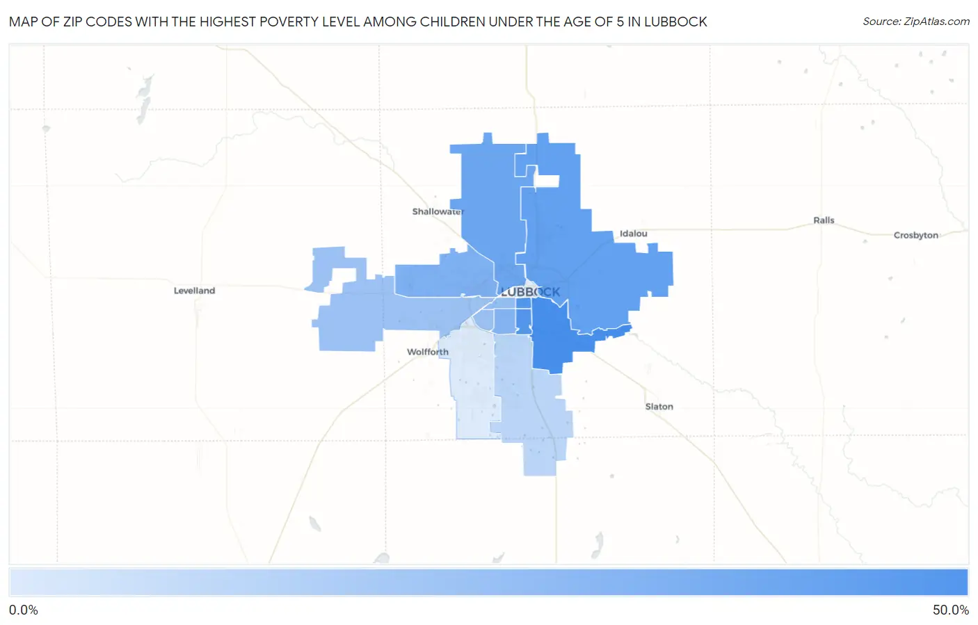 Zip Codes with the Highest Poverty Level Among Children Under the Age of 5 in Lubbock Map