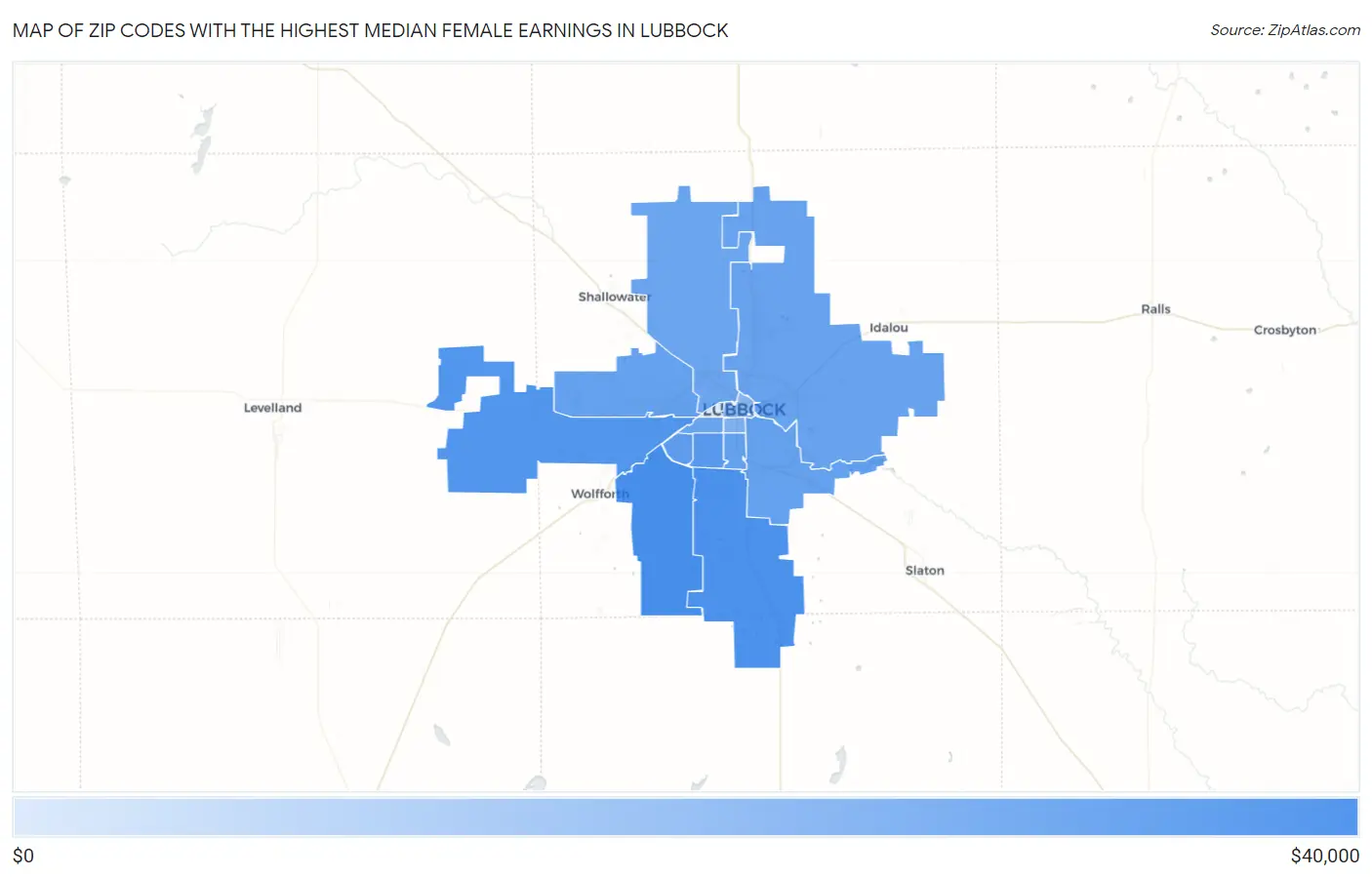Zip Codes with the Highest Median Female Earnings in Lubbock Map