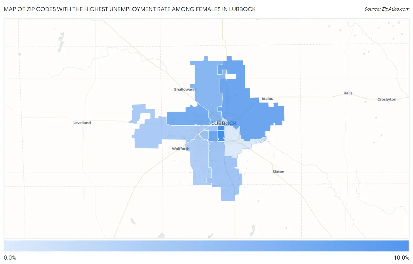 Zip Codes with the Highest Unemployment Rate Among Females in Lubbock Map