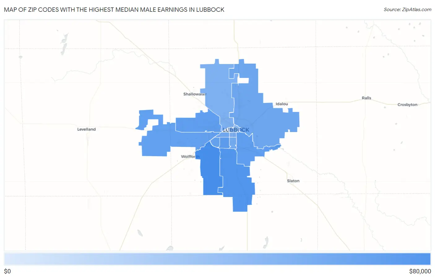 Zip Codes with the Highest Median Male Earnings in Lubbock Map