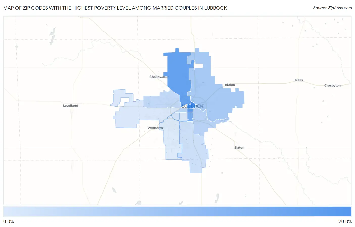 Zip Codes with the Highest Poverty Level Among Married Couples in Lubbock Map