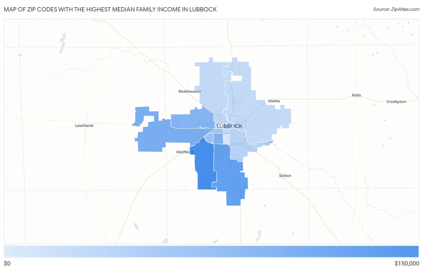 Zip Codes with the Highest Median Family Income in Lubbock Map