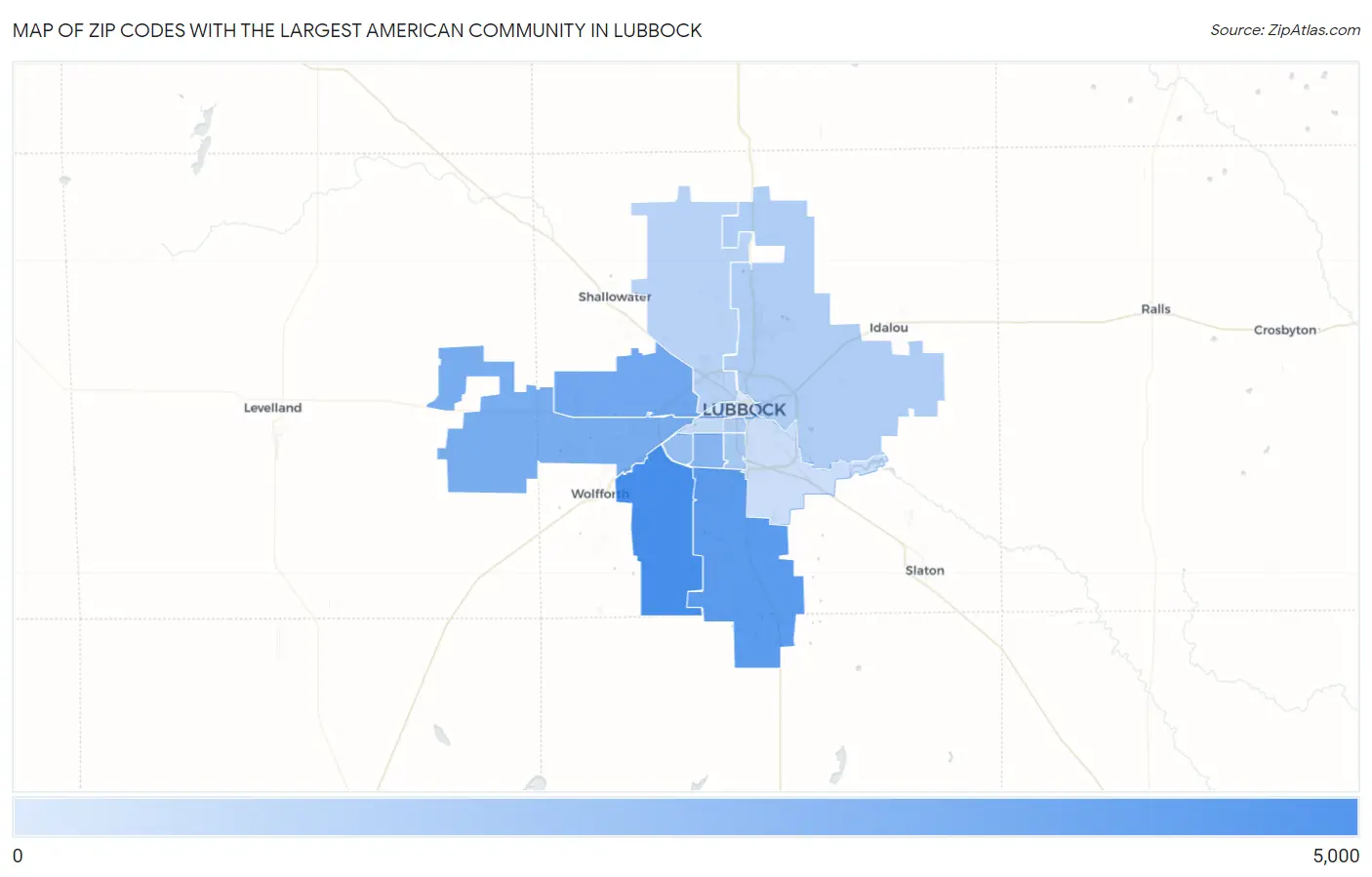 Zip Codes with the Largest American Community in Lubbock Map