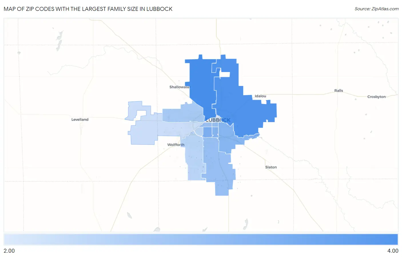 Zip Codes with the Largest Family Size in Lubbock Map