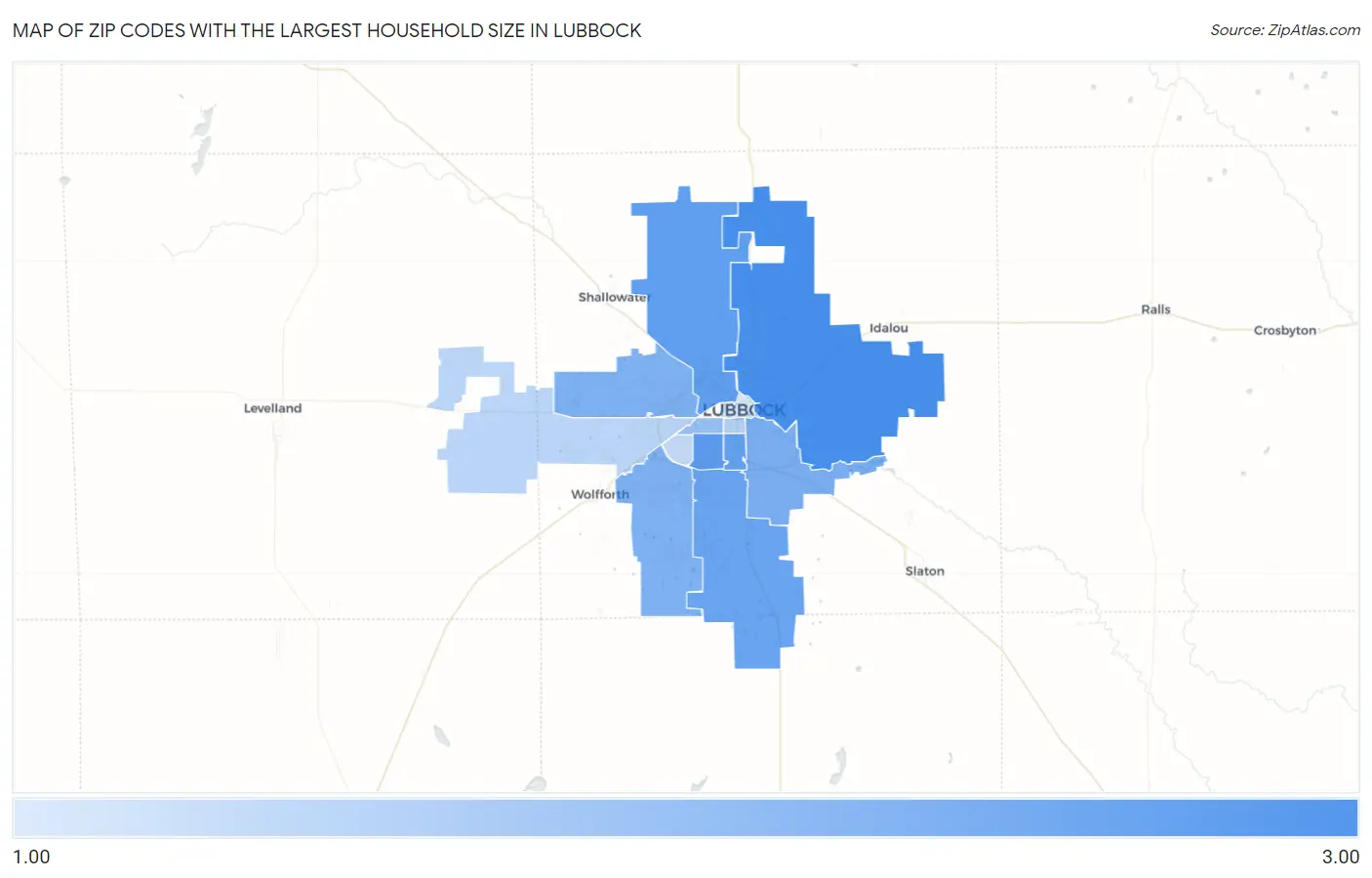Zip Codes with the Largest Household Size in Lubbock Map