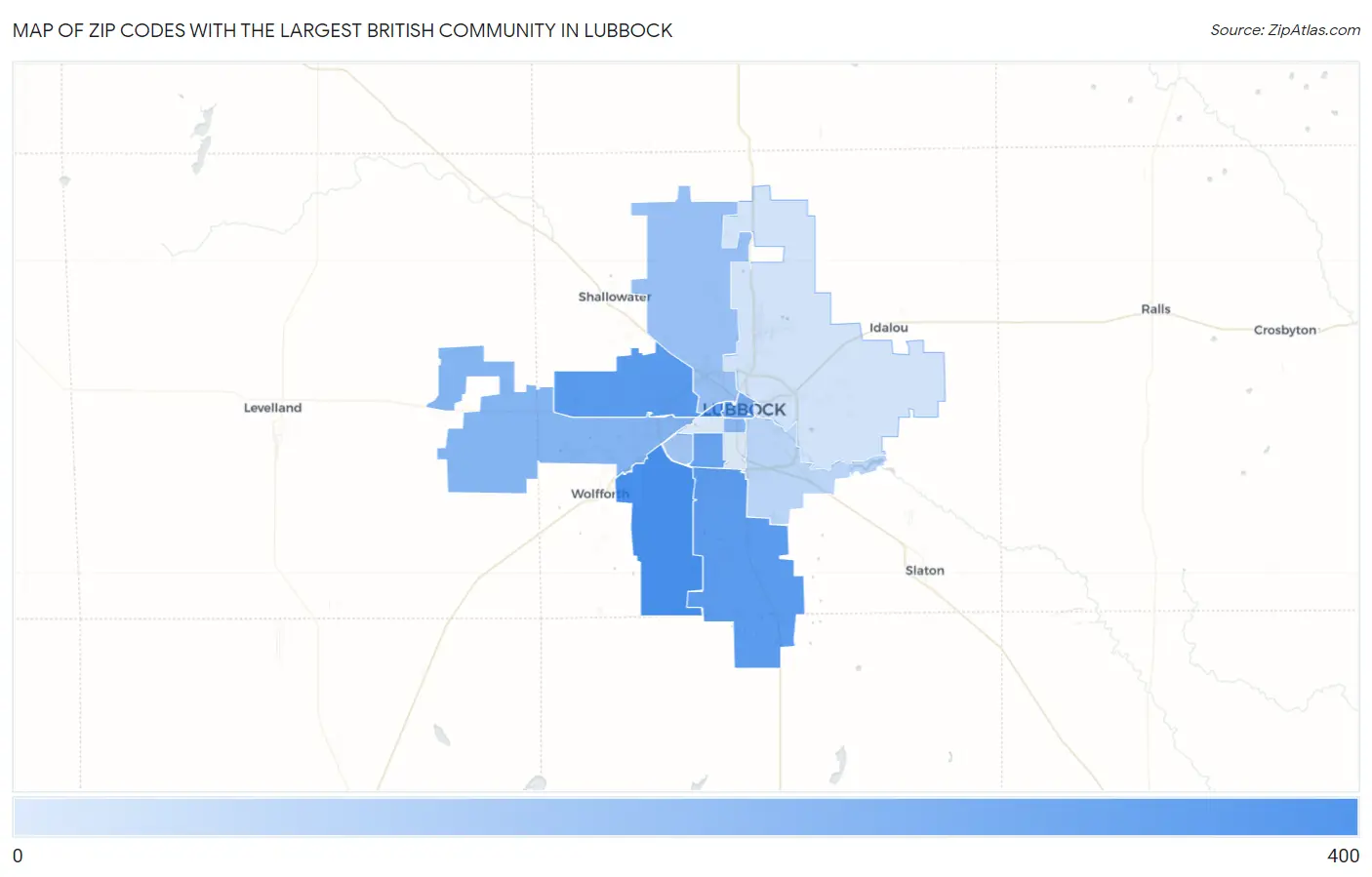 Zip Codes with the Largest British Community in Lubbock Map