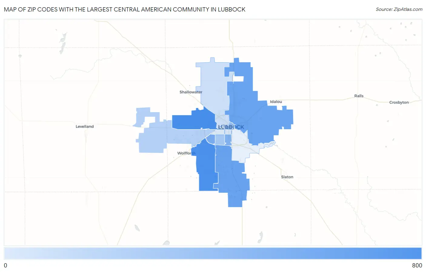 Zip Codes with the Largest Central American Community in Lubbock Map