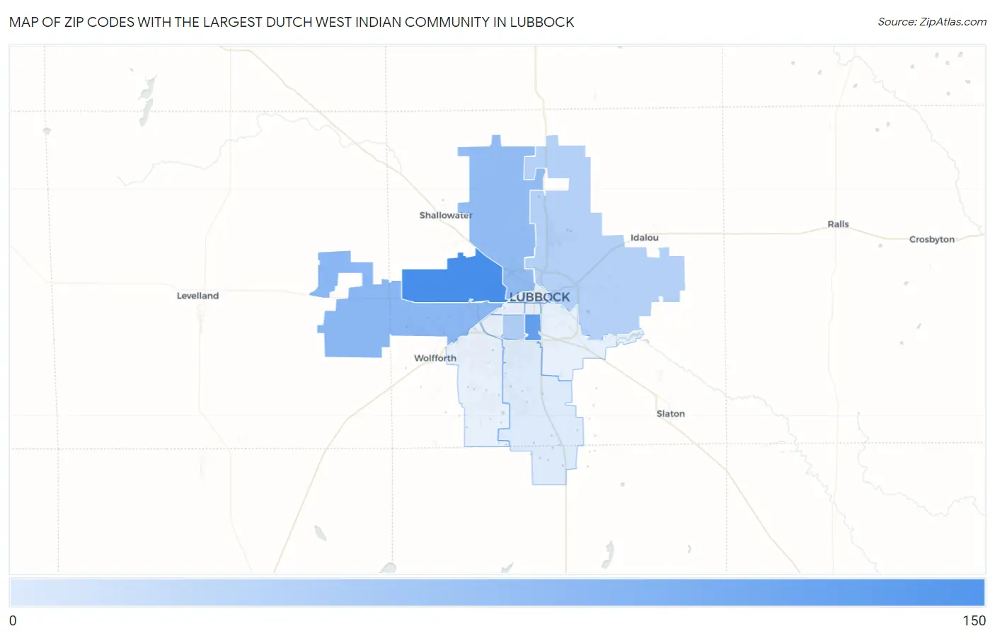 Zip Codes with the Largest Dutch West Indian Community in Lubbock Map