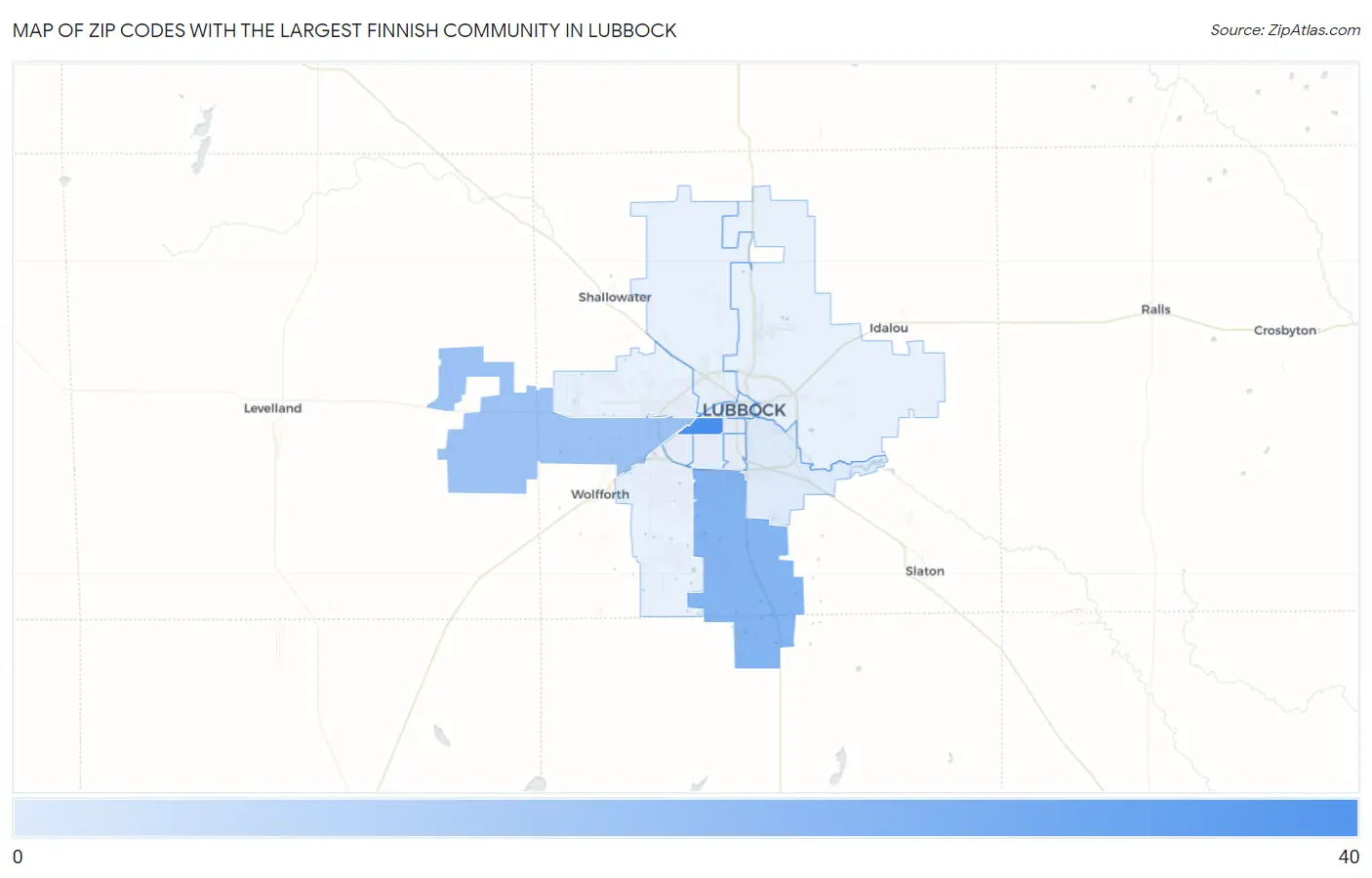 Zip Codes with the Largest Finnish Community in Lubbock Map