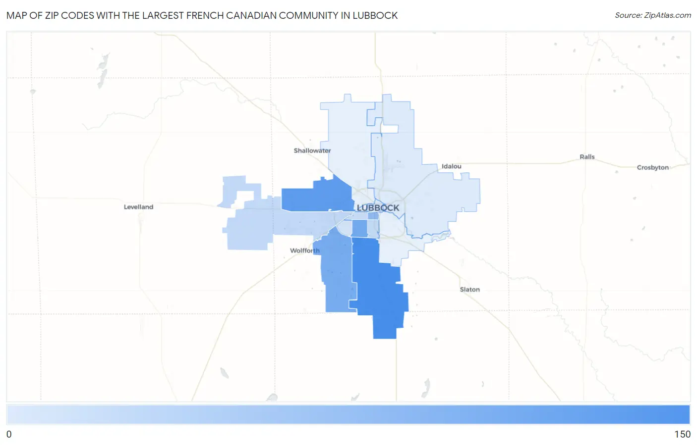 Zip Codes with the Largest French Canadian Community in Lubbock Map