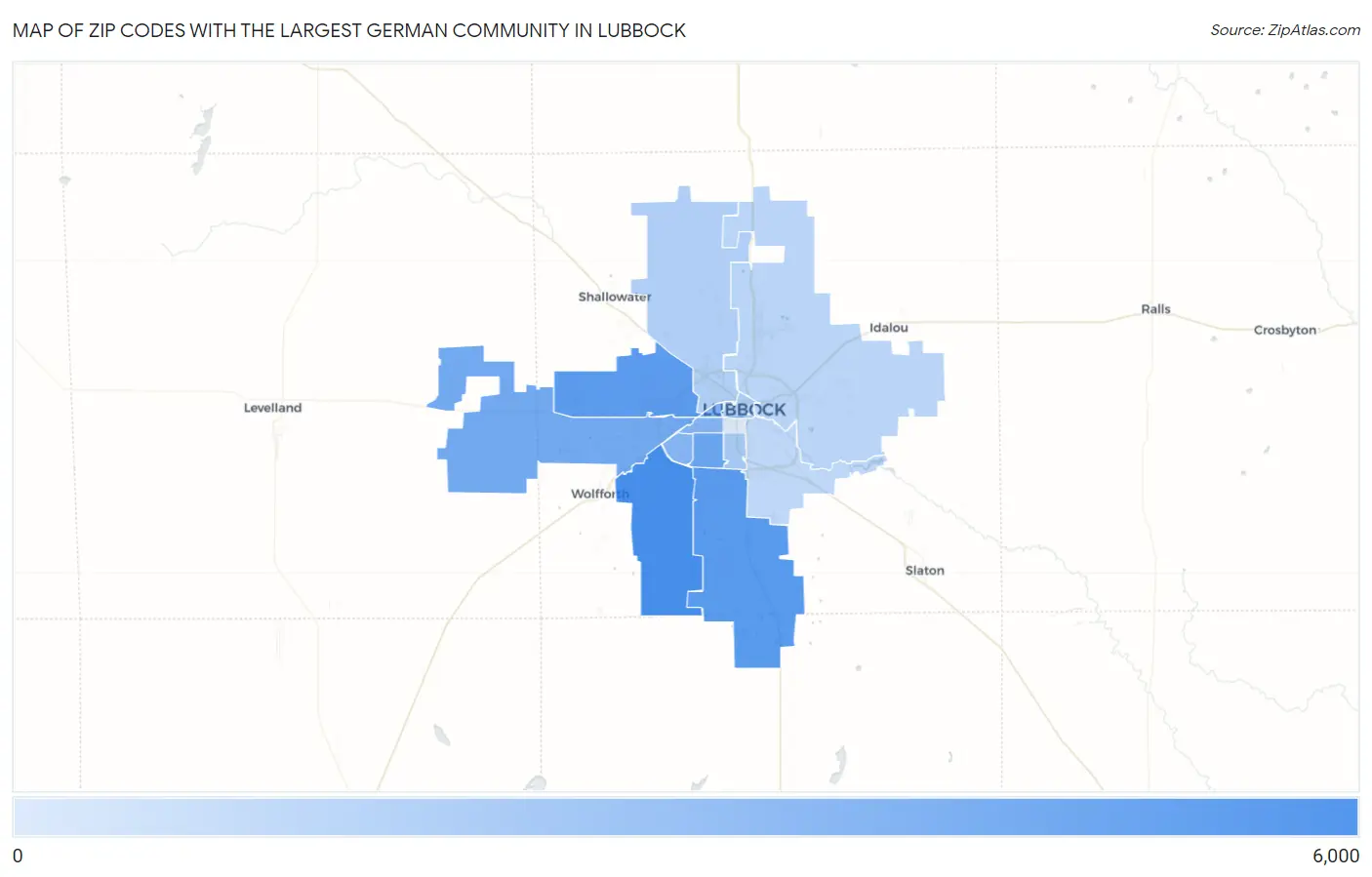 Zip Codes with the Largest German Community in Lubbock Map